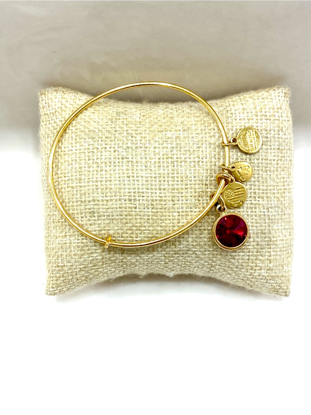 Alex and Ani Gold Bangle with Ruby Crystal Charm July Birthstone